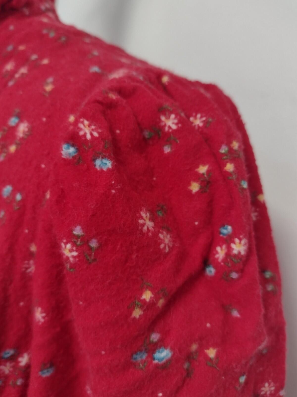 VTG 70s Avon Fashions Red Floral Prairie Dress flannel 7/8