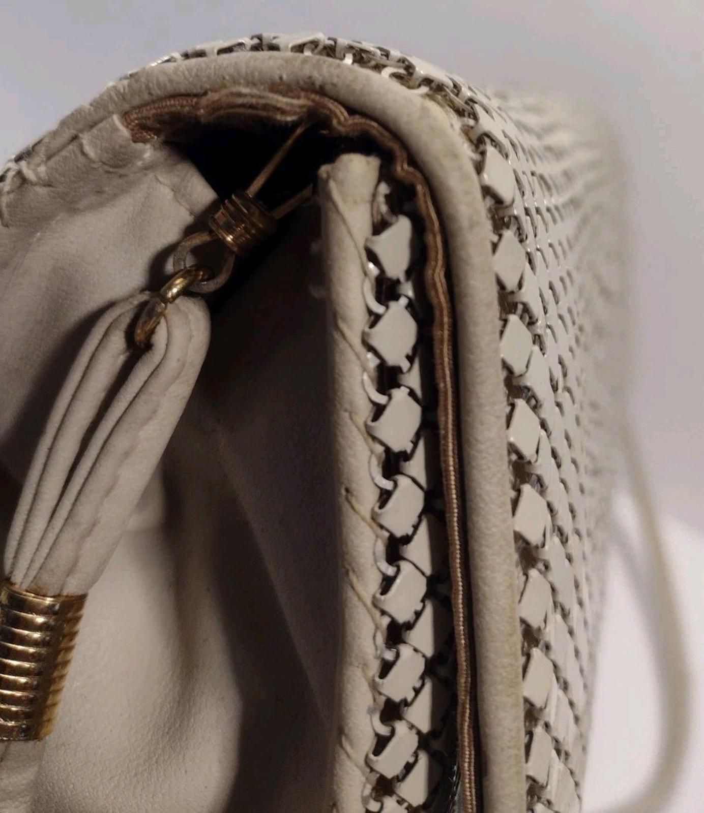 Vintage Whiting & Davis Mesh Clutch Shoulder Bag Beige Leather Hong Kong