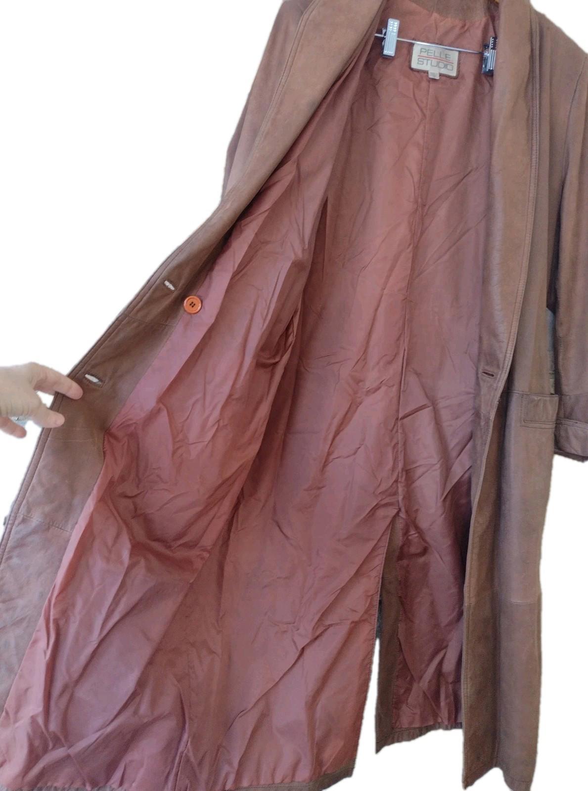 Pelle Studio Brown Nubuck Leather Women's Trench Coat M Western 48” Long