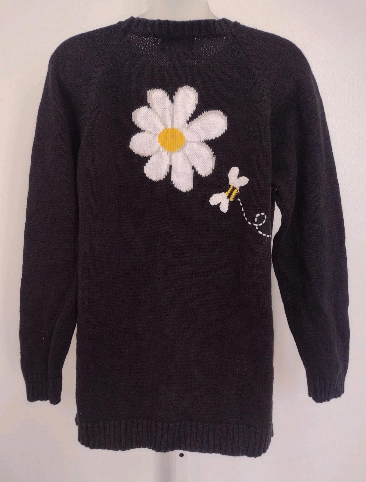Rare Vintage Y2K Quacker Factory Daisy B Embroidered Black Sweater Sz M