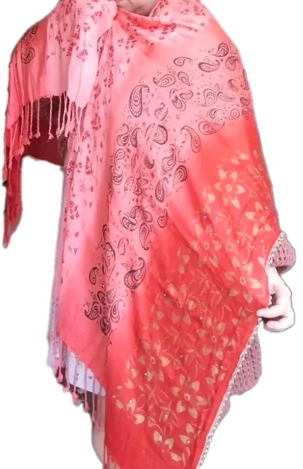 New Handmade Hand Painted Hand Embellished Hand Dyed Shawl Orange