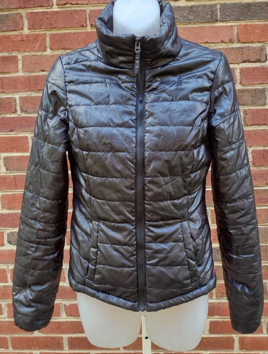 Aeropostale Black Puffer Jacket Womens S Small Full Zip Quilted Lightweight