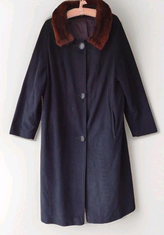 Vintage 1950s Cashmere Blend Coat with Real Mink Collar Sz 18-20 Union Made