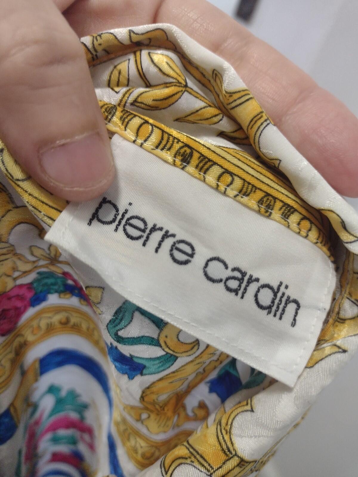 Pierre Cardin Baroque Satin Shirt L Gold Floral Scroll Vintage Luxe 80s