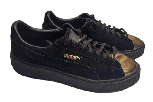 Puma Black Suede Gold Toe Platform Sneakers Sz 7.5 Women