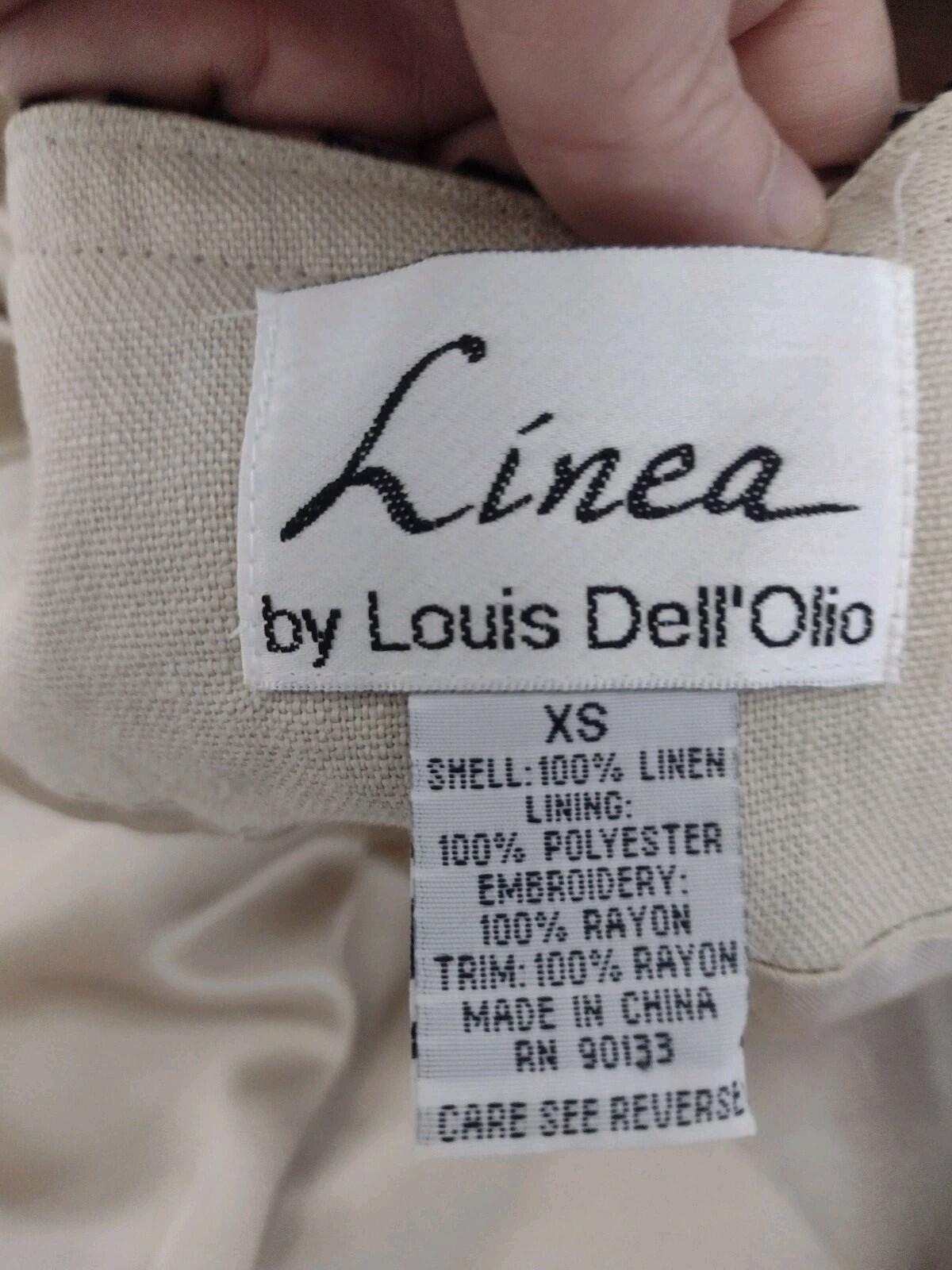 Linea Louis Dell’Olio Linen Embroidered Jacket XS Black Trim Satin Lined