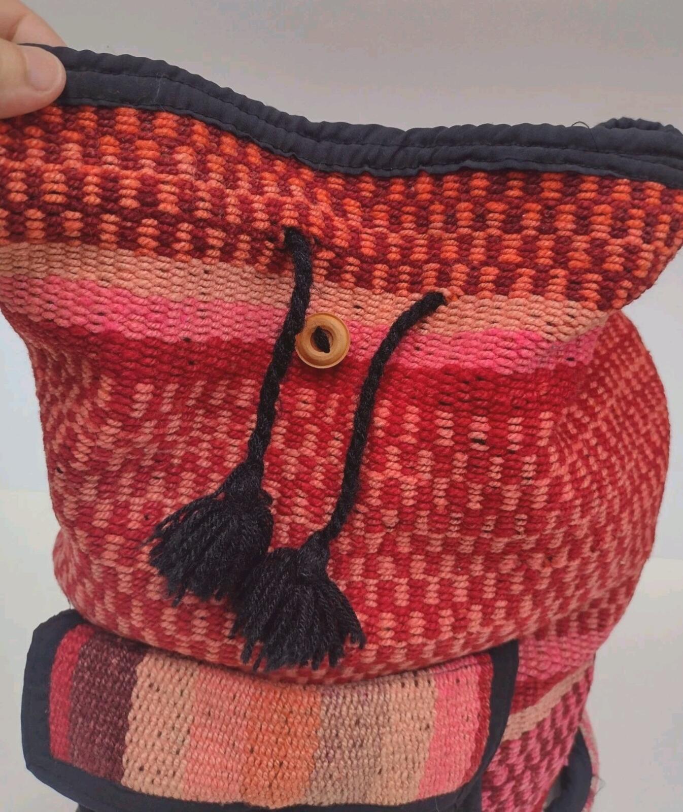 Vintage Handwoven Boho Backpack Wool Tassel Artisan Festival