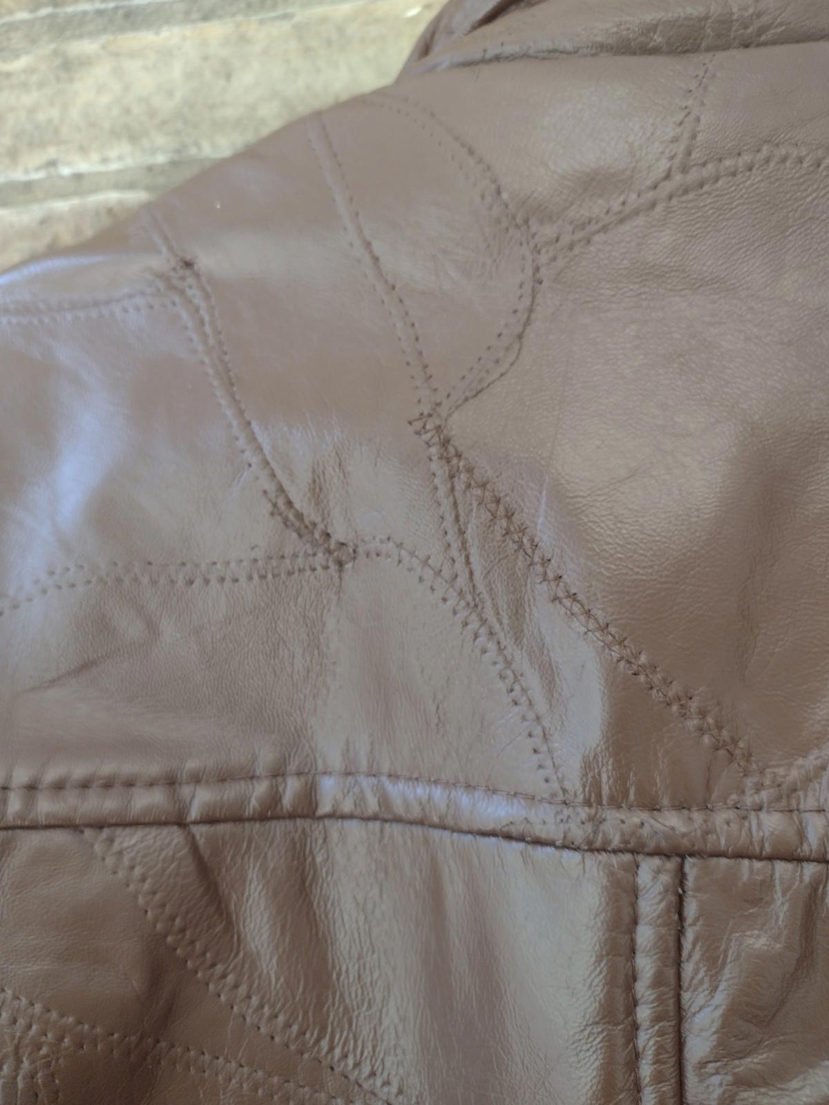 Vintage Genuine Patchwork Leather Jacket Brown W Zip Out Faux Fur Lining Sz XL