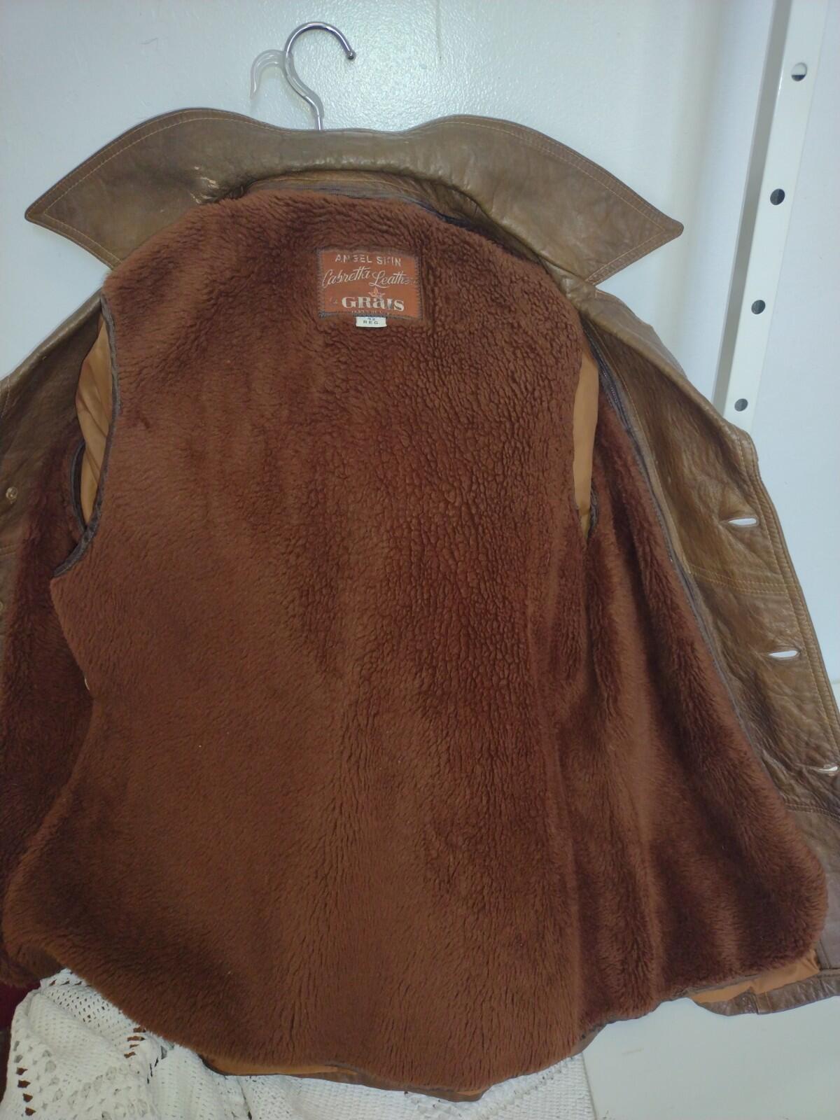 Grais Angel Skin Cabretta Leather Jacket 42R Zip Out Lining Made USA Brown