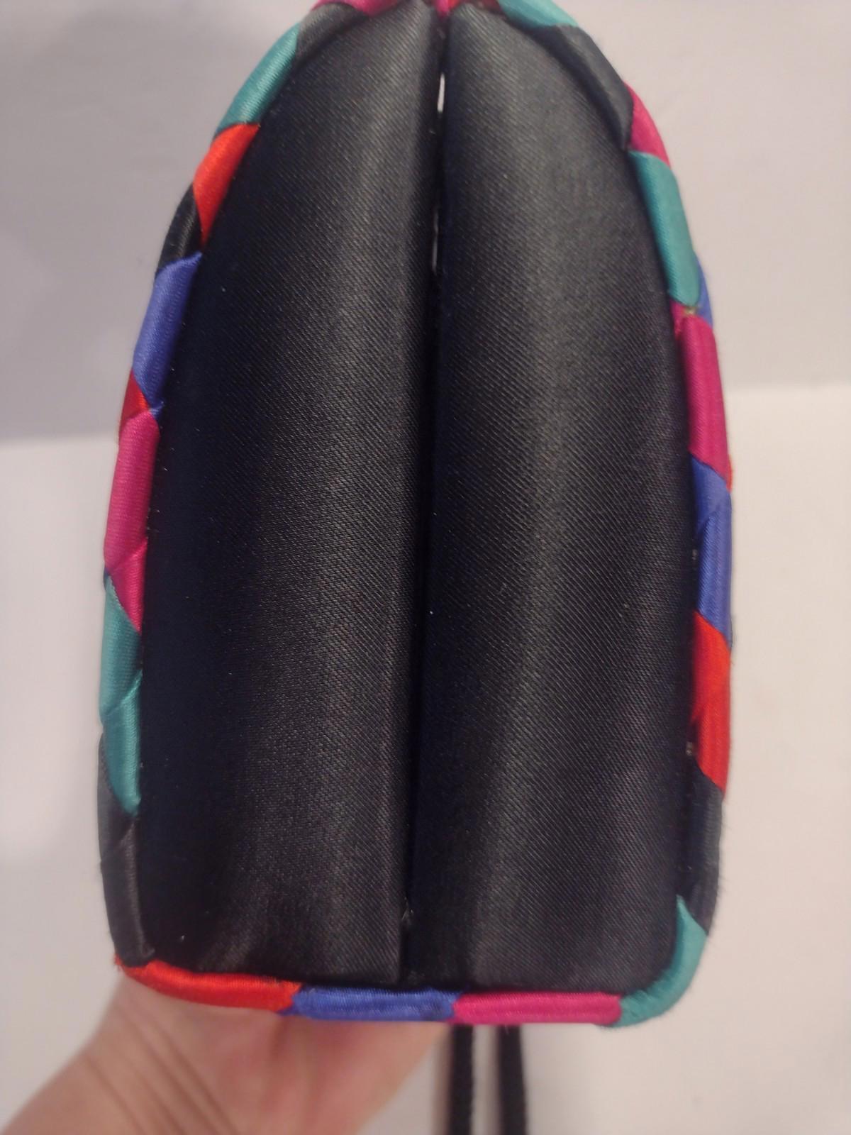 VTG VANESSA Woven Ribbon Hard Shell Clutch Shoulder Bag Multicolor Satin Lined