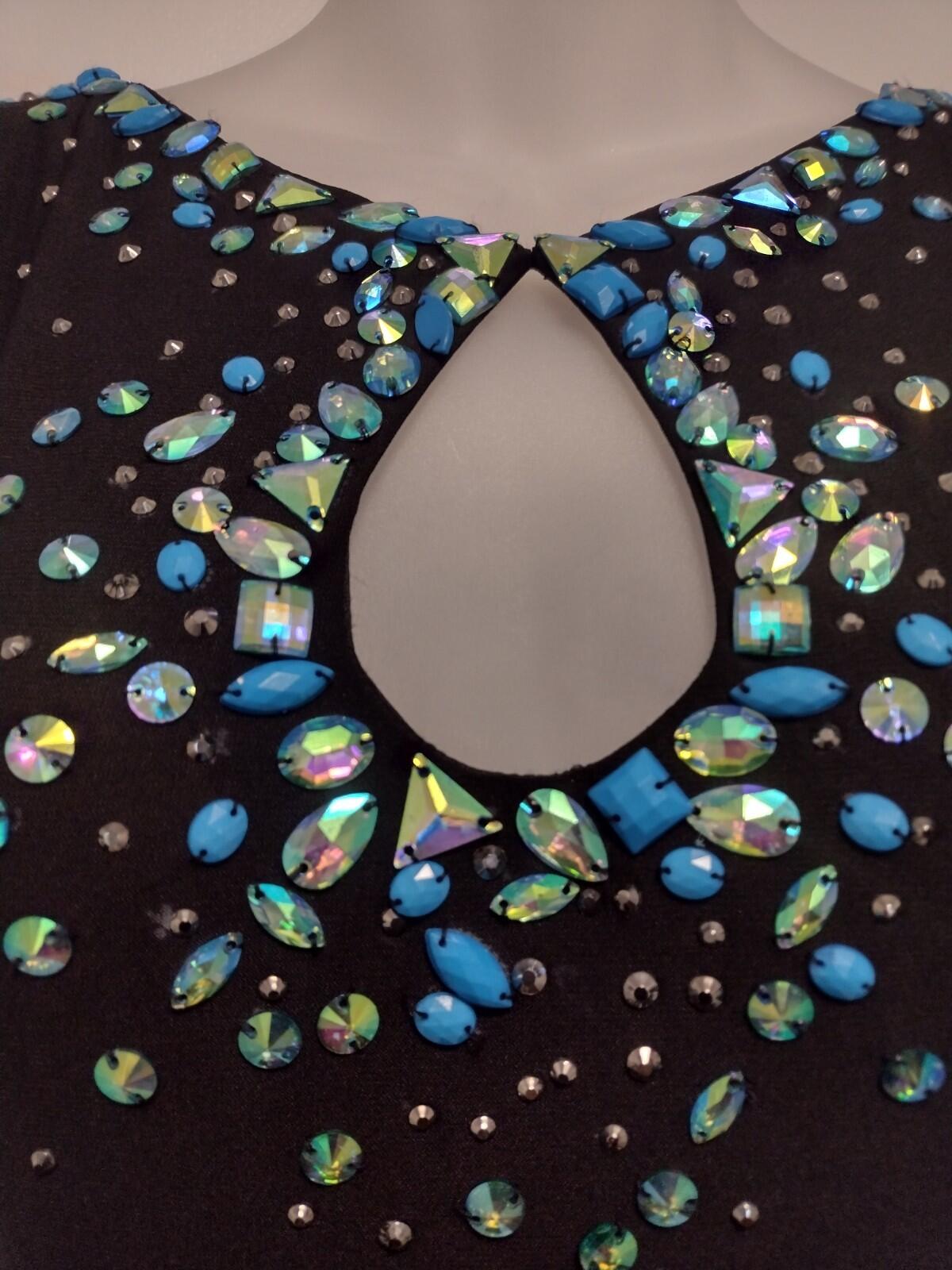 JK Black Rhinestone Keyhole Evening Gown Stretch Formal Dress Size 6