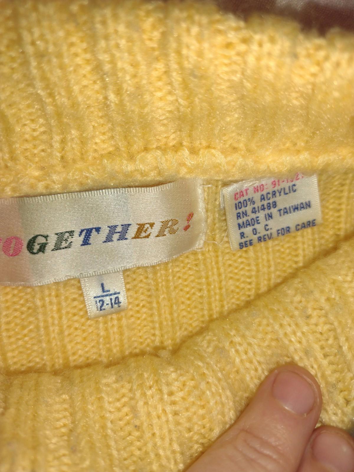 Together Yellow Geometric Acrylic Sweater L 12/14 Taiwan ROC Vintage 80s 90s