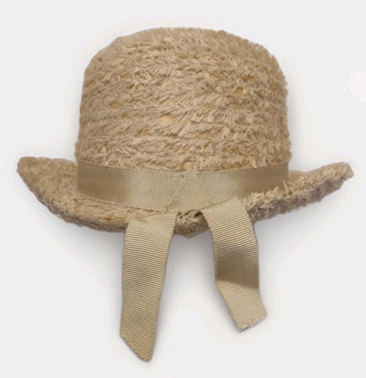 Vintage 50s Italian Straw Sun Hat Raffia Weave Grosgrain Ribbon Resort Style