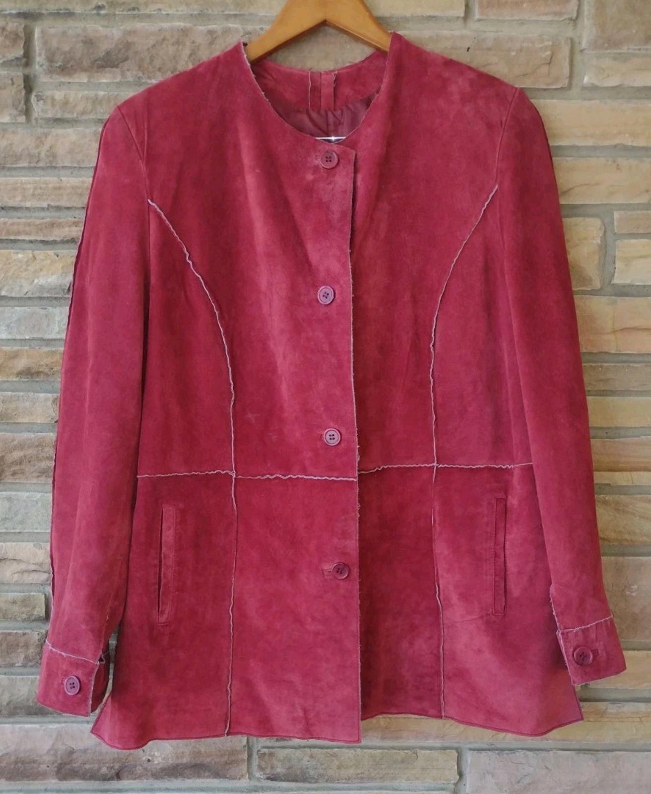 Vintage 90s Dark Red Suede Leather Patchwork Jacket L Boho Raw Edge Excellent