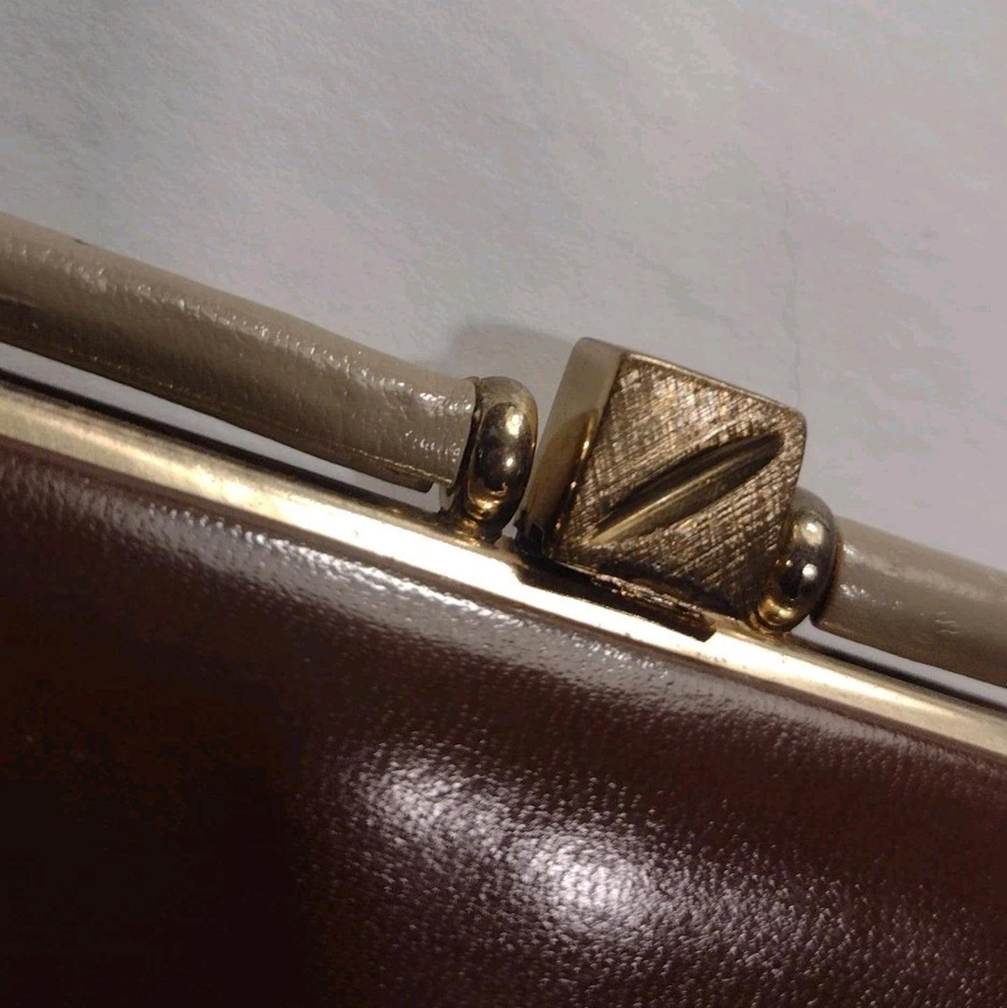Vintage Johansen Two Tone Leather Frame Bag Brass Feet Top Handle 1950s Brown