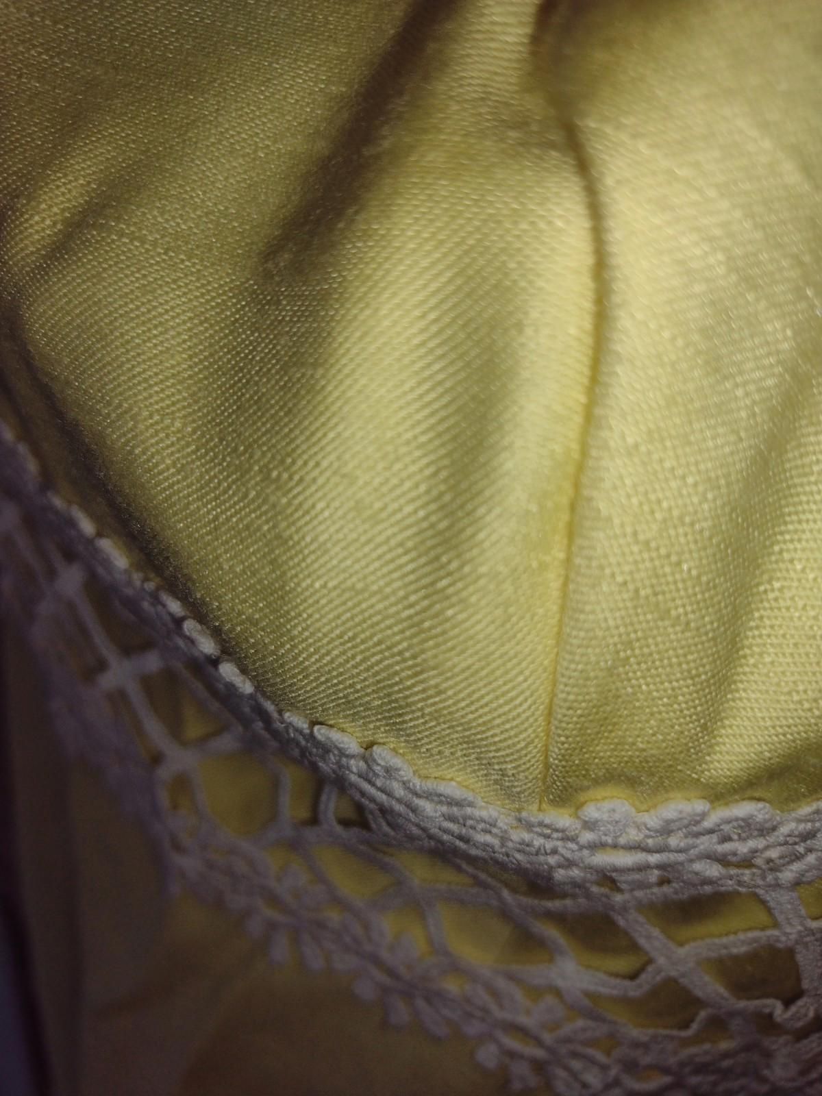 VTG Deadstock 60s ILGWU Yellow Shantung Empire Waist Maxi Dress Lace Trim NOS