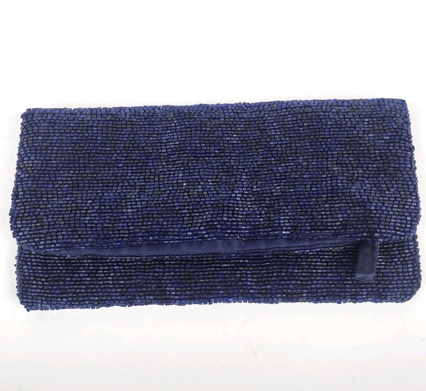 NWOT  Navy Beaded Envelope Style Clutch Extendible Royal Blue Bugle Beads