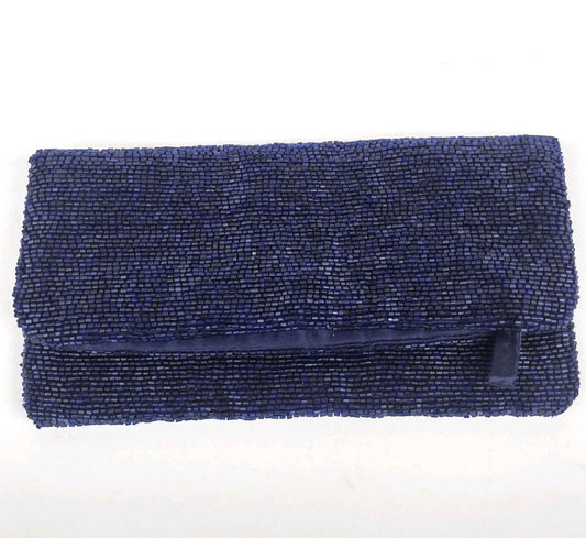 NWOT  Navy Beaded Envelope Style Clutch Extendible Royal Blue Bugle Beads