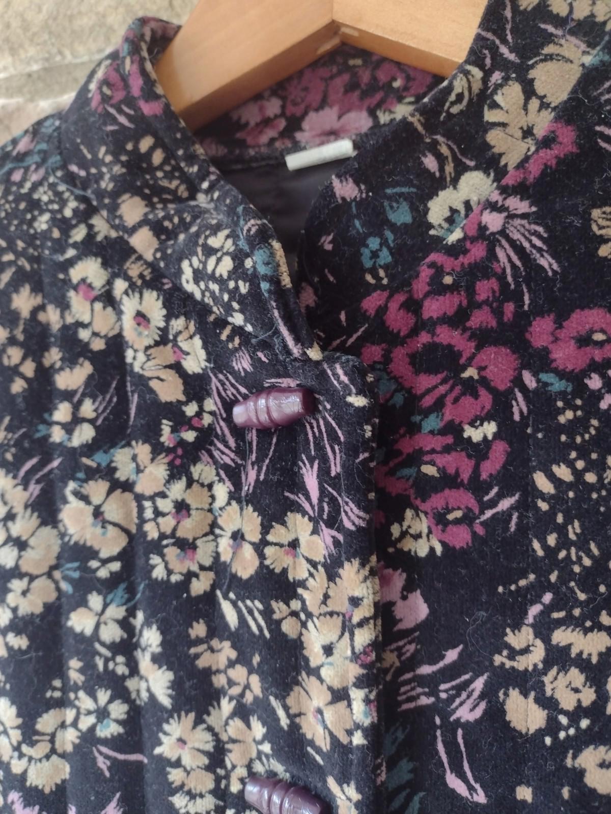 Vintage 80s Quilted Velvet Floral Jacket Toggle Buttons Mandarin Collar Lot 9/10
