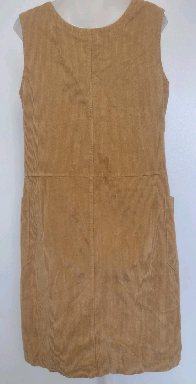 Vermont Country Store Tan Corduroy Jumper Dress Small Button Front Pockets