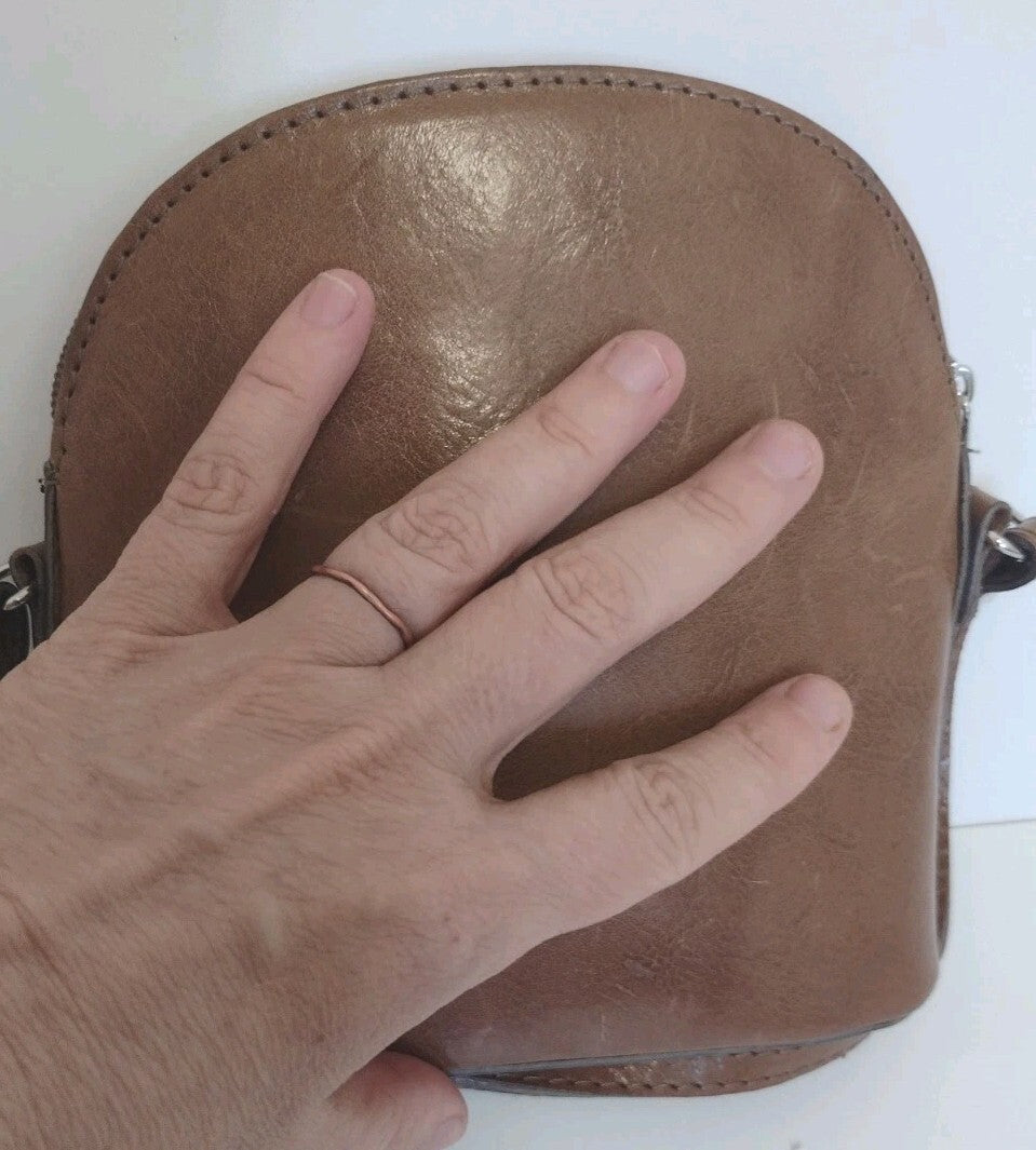 Vintage Euro Budapest Leather Crossbody Bag Cognac Dome Purse Minimalist Boho