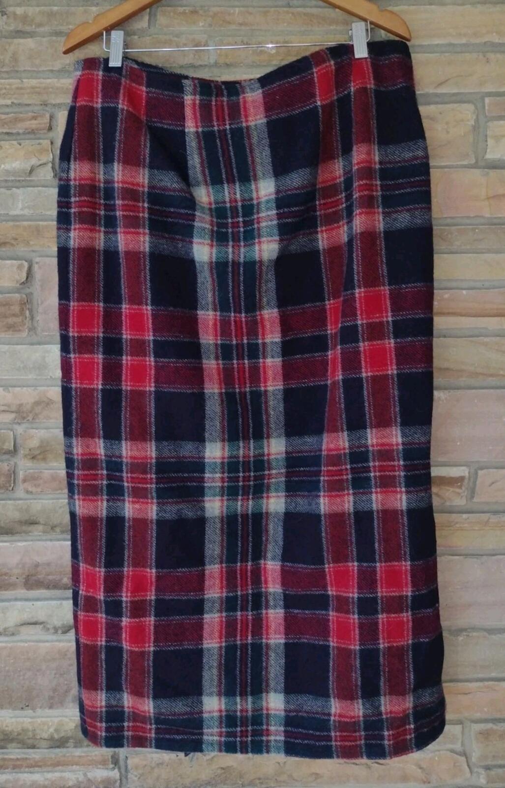 VTG 90s Eddie Bauer USA Wool Plaid Wrap Skirt Women’s Tall 20 Fringe