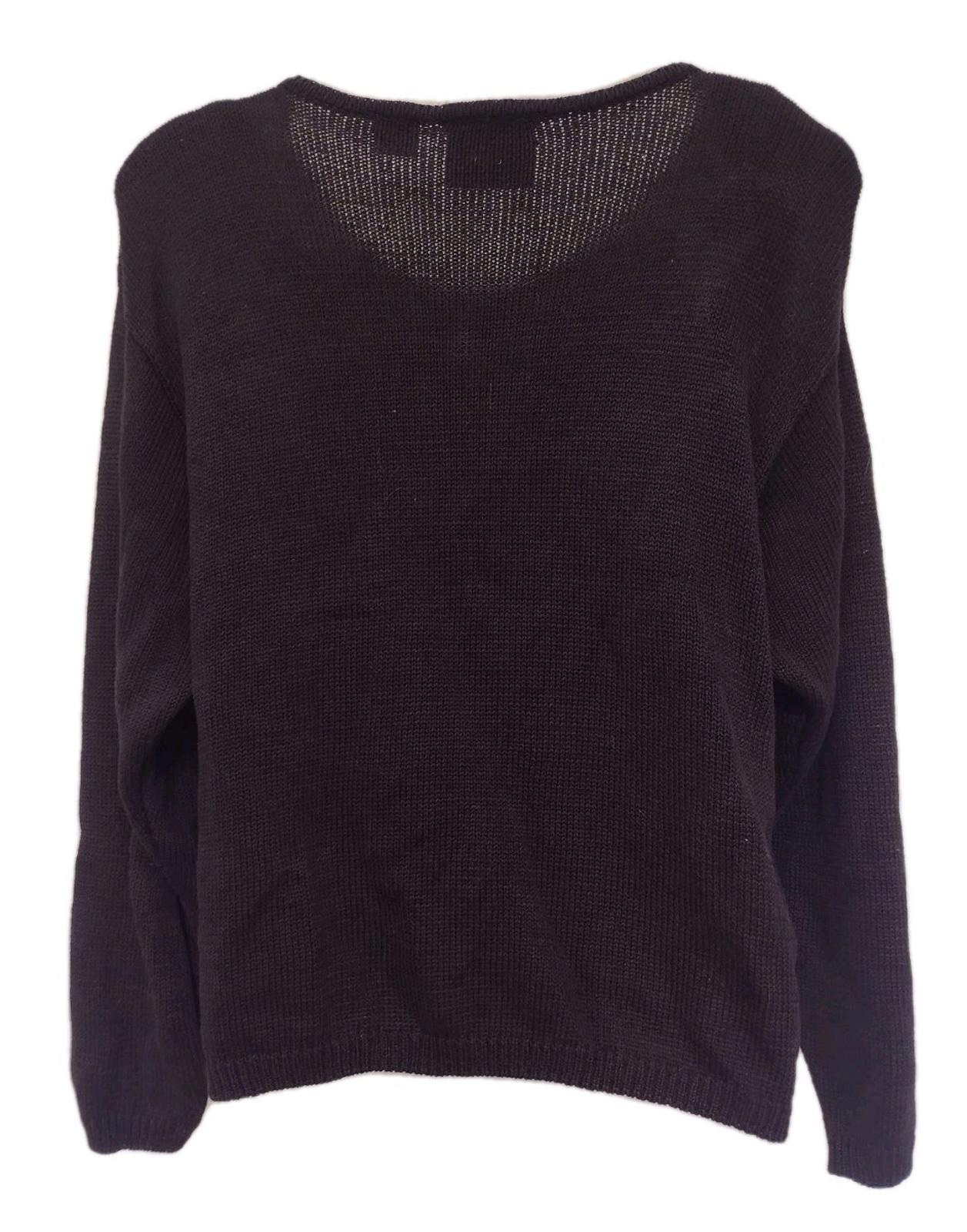 Vintage Trimmings Ramie Cotton Beaded Cardigan Sweater M Black Embellished