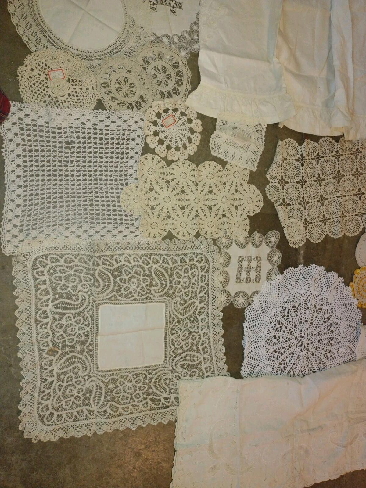 Antique & Vintage Textile Lot 58pc Linens Lace Nightgown Bonnet Dress Estate