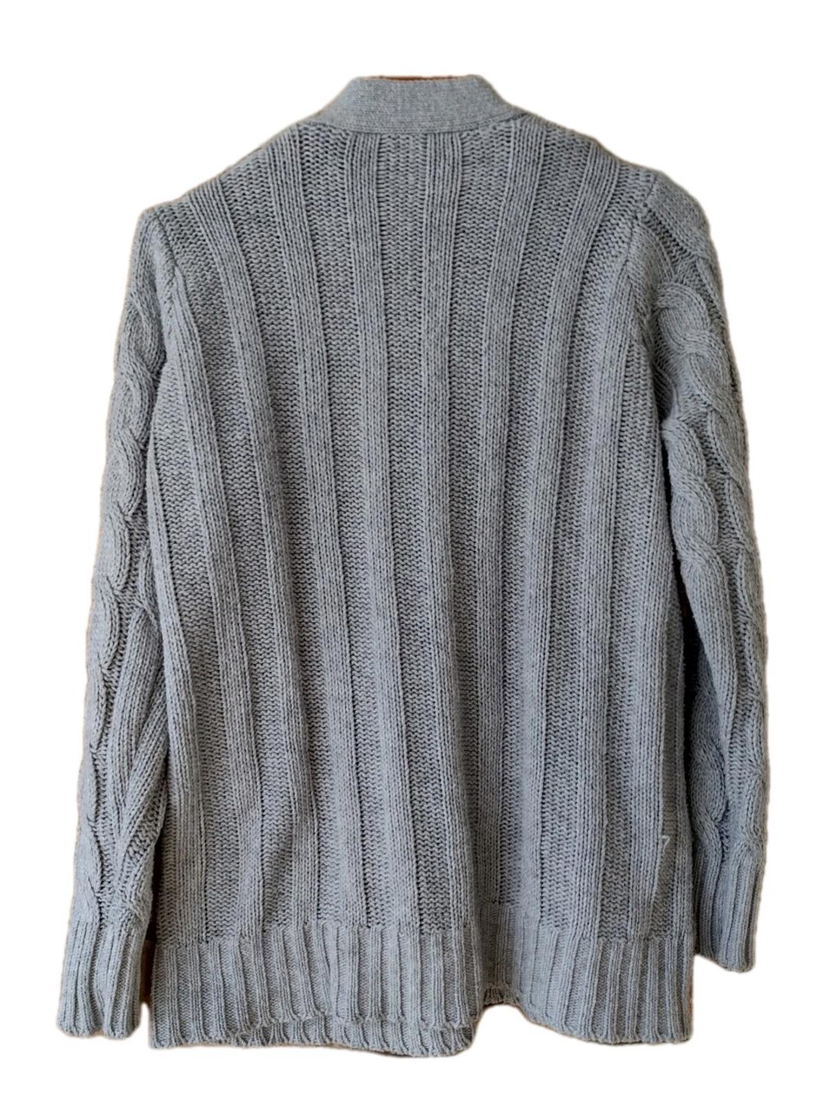 Hand Knit Gray Cable Knit Sweater Wool Blend Artisan Made Chunky Fisherman M/L