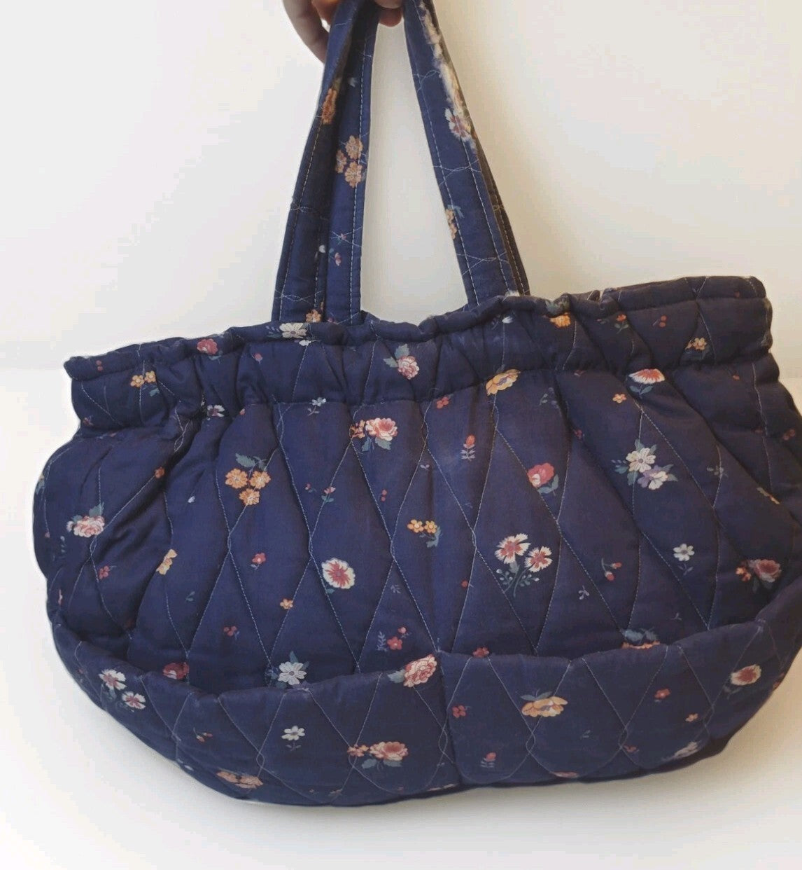 VTG 80s Quilted Craft Tote Bag Hinged Frame Knitting Sewing Floral Handmade