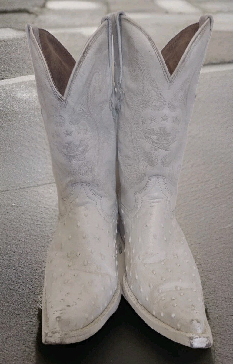 Vintage El General White Ostrich Cowboy Boots Eagle Snip Toe Western US 12