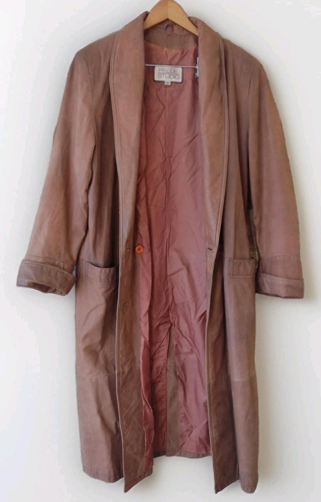 Pelle Studio Brown Nubuck Leather Women's Trench Coat M Western 48” Long