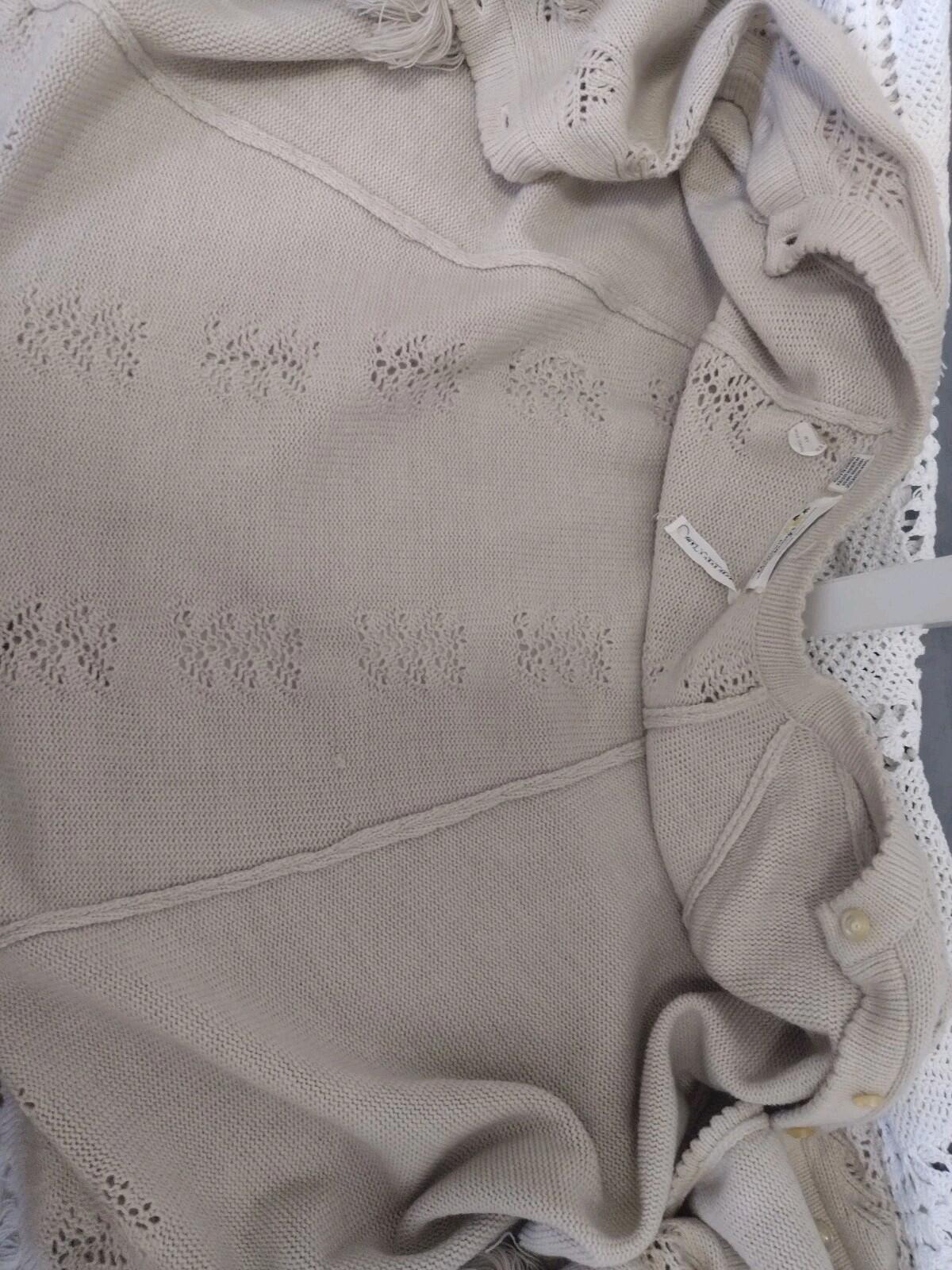 VTG 70s Sweater Bee Hong Kong Knit Poncho Cape Beige Eyelet ButtonsDeadstock