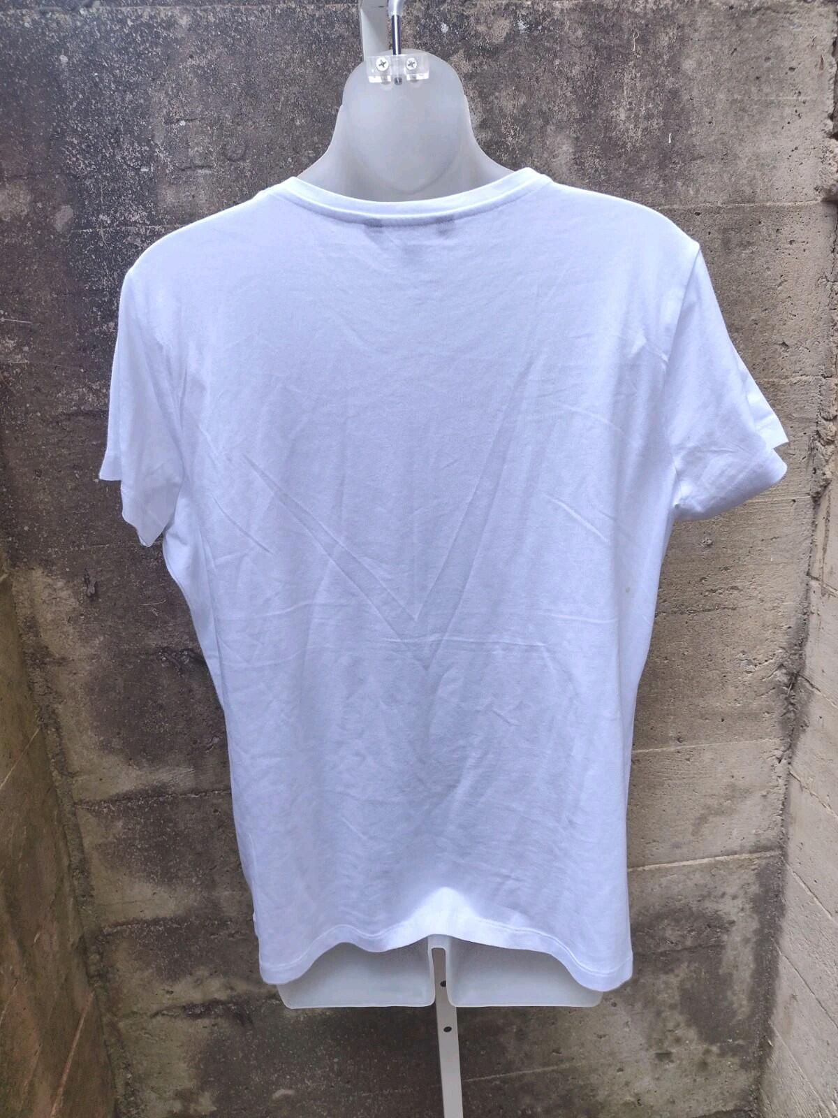 Ralph Lauren T Shirt Womens L White Casual Silver Metallic Puff Dot Embellished
