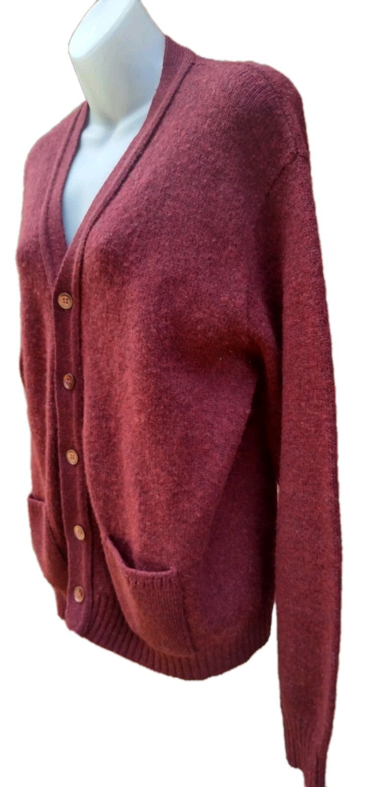 Jantzen Cardigan Sweater Mens L Vintage 80s Burgundy Wool Blend Grandpa USA