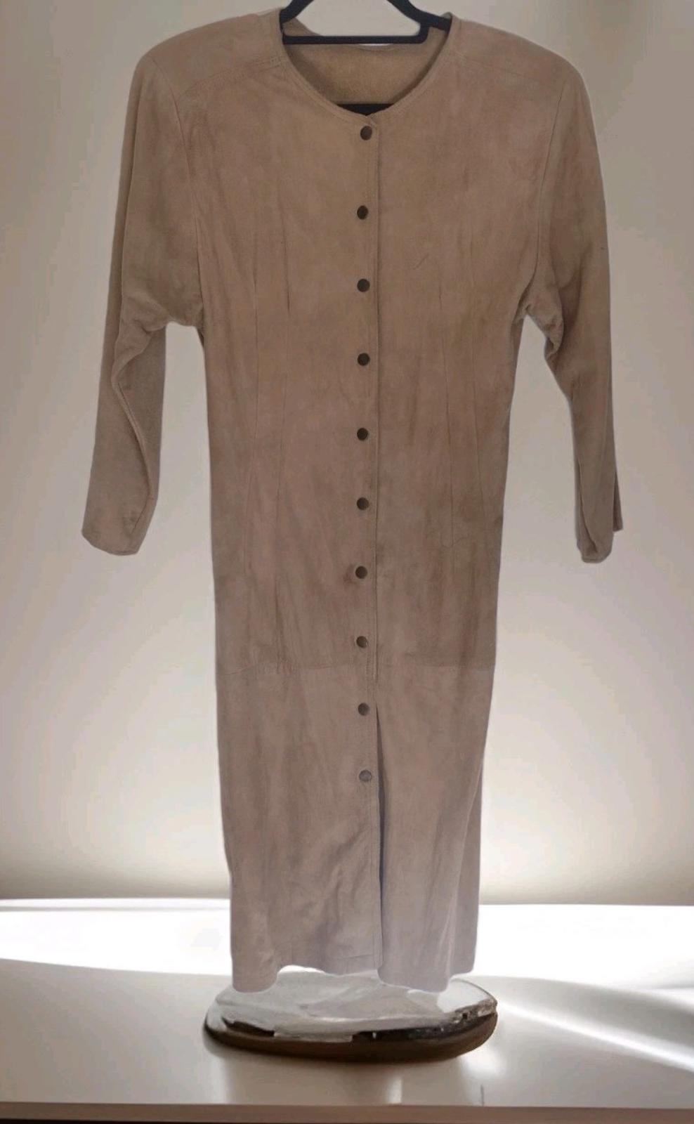 VTG 80s Firenze Santa Barbara Lambsuede Dress M | NZ Leather, Snap Front Pencil