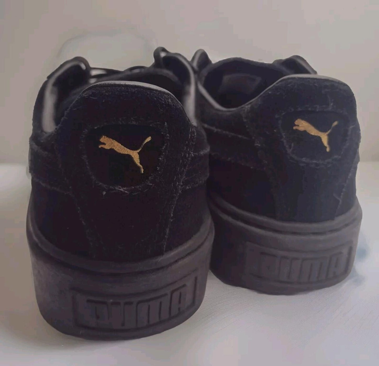 Puma Black Suede Gold Toe Platform Sneakers Sz 7.5 Women