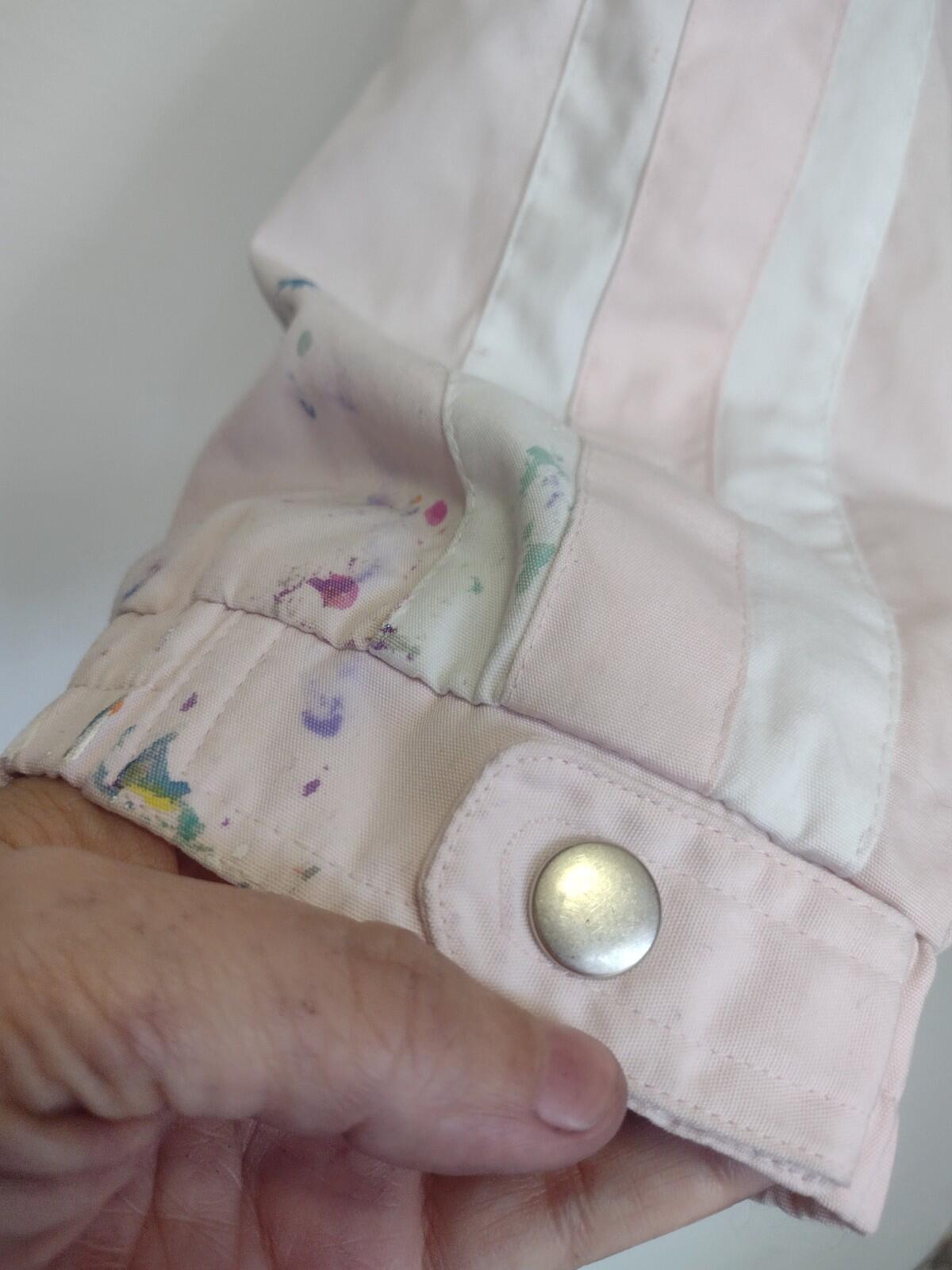 Vintage Pale Pink Distressed Track Jacket W White Stripes Paint Splatters Sz L