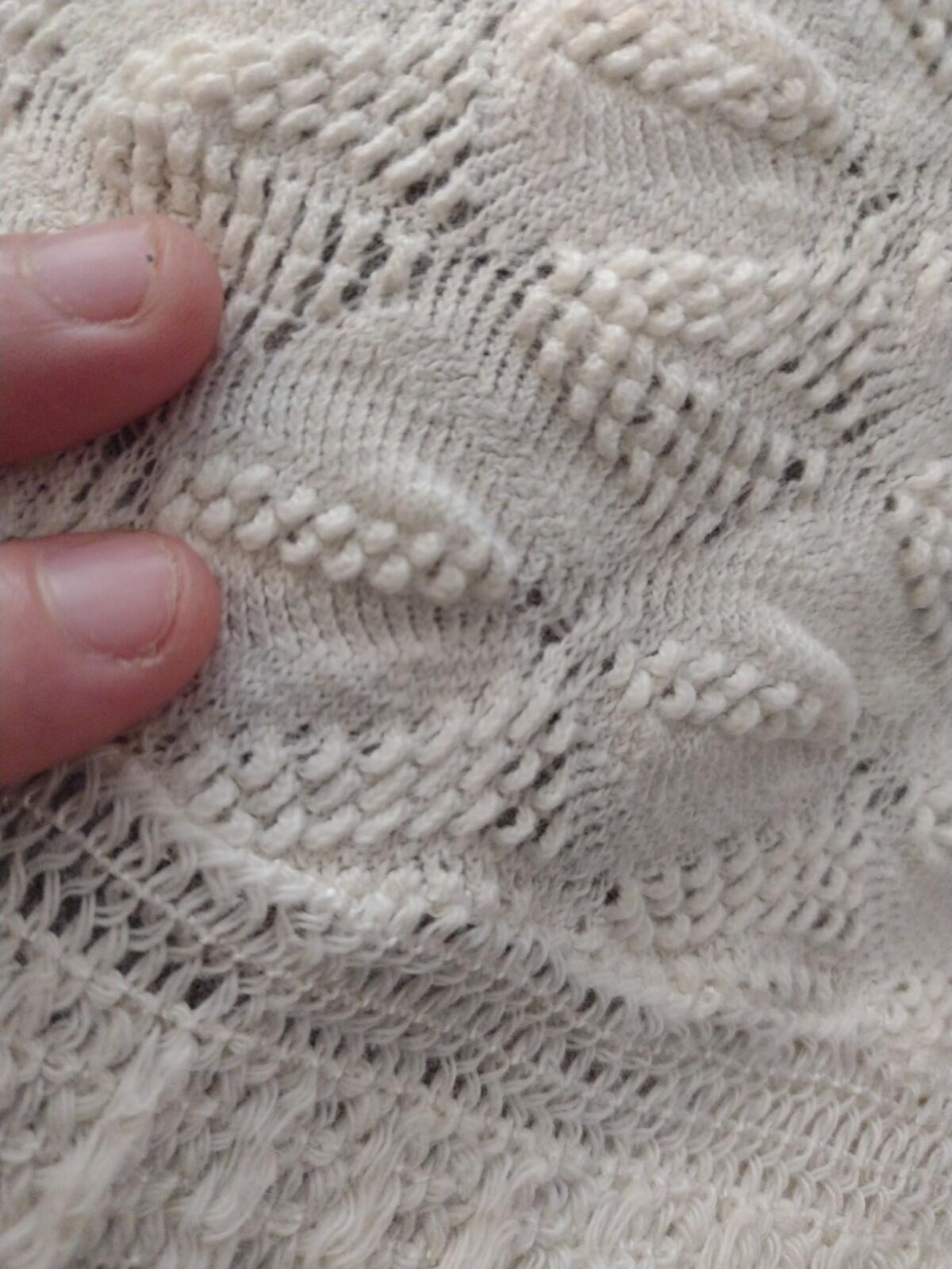 Knit Baby Blanket Cream Cotton Blend Crib Pram Vintage 80s Heirloom Lace