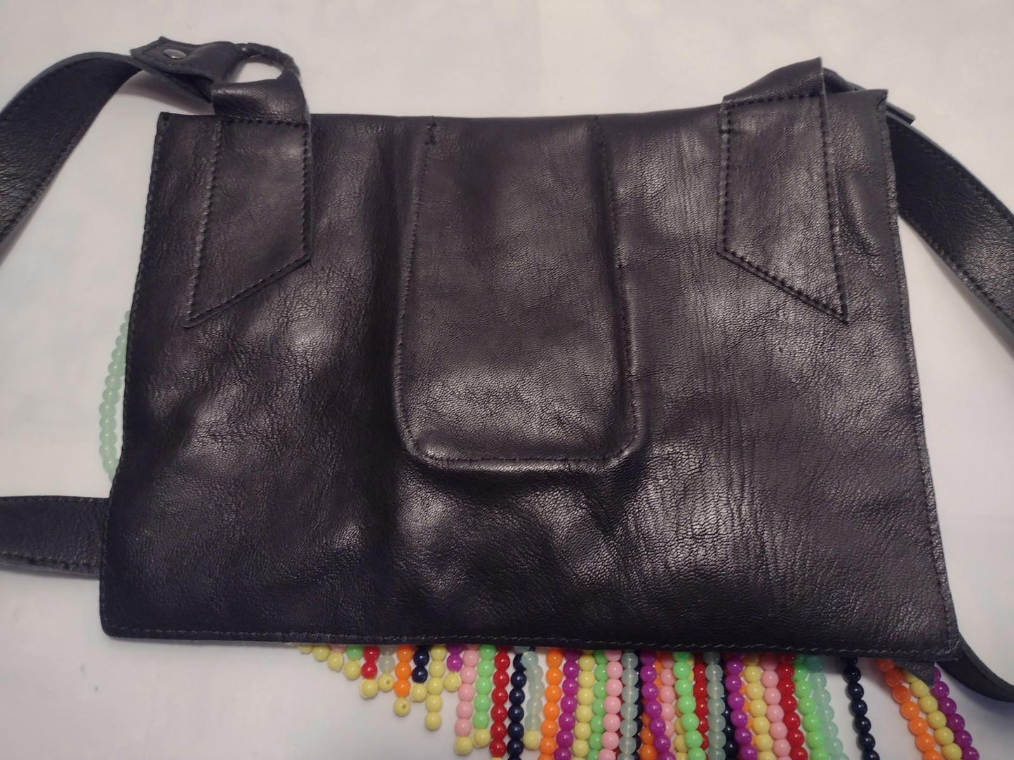 Jules Reid Lambskin Leather Crossbody Bag Beaded Tassel Flap Boho Festival New