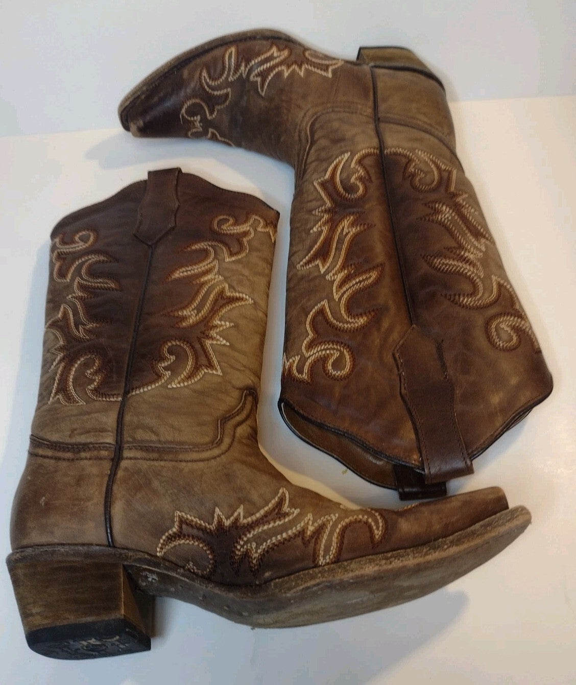 Circle G Cowboy Boots Womens 7 Brown Leather Western Snip Toe Embroidered Mexico