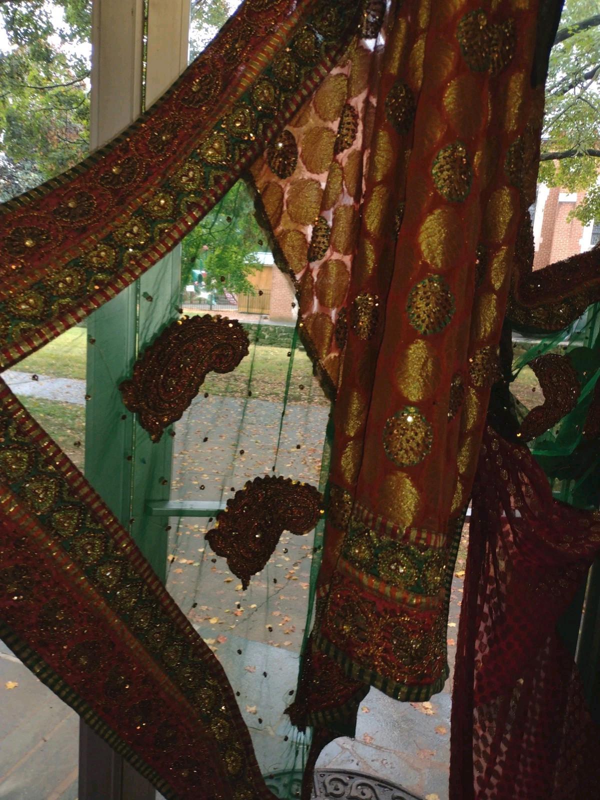 Rare 18ft Hand Embroidered Indian Textile Zardozi Bridal Dupatta Panel Red Green