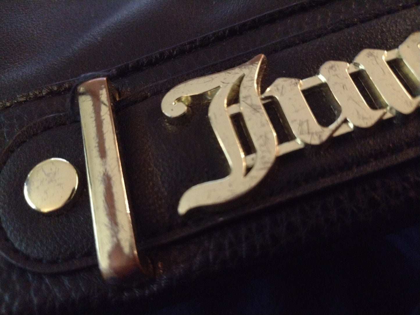 Juicy Couture Black Crossbody Bag Faux Leather Y2K Gold Logo Adjustable Strap