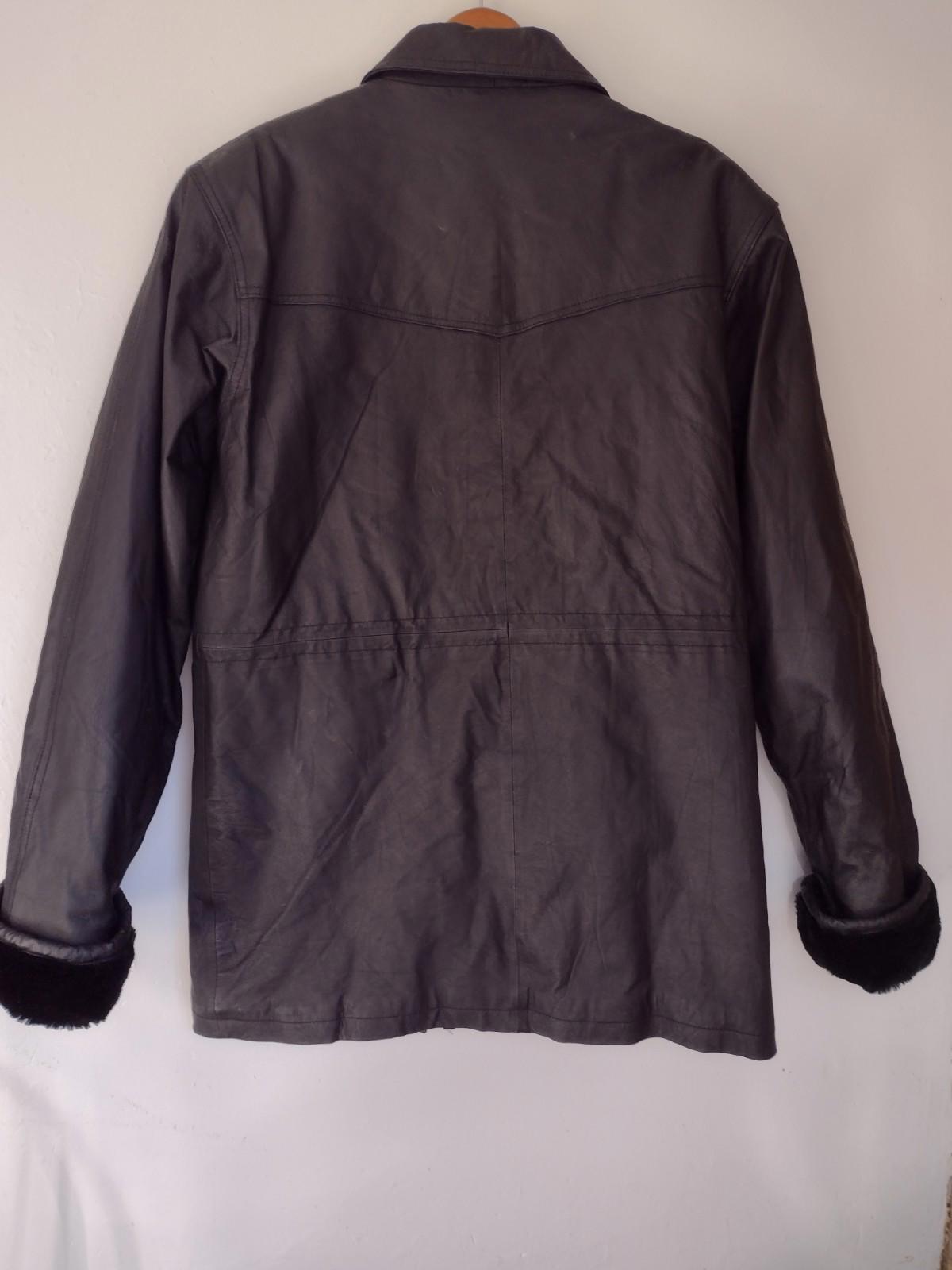 Vintage Etienne L Black Leather Jacket Quilted Lining Brass Zip Faux Fur Cuffs