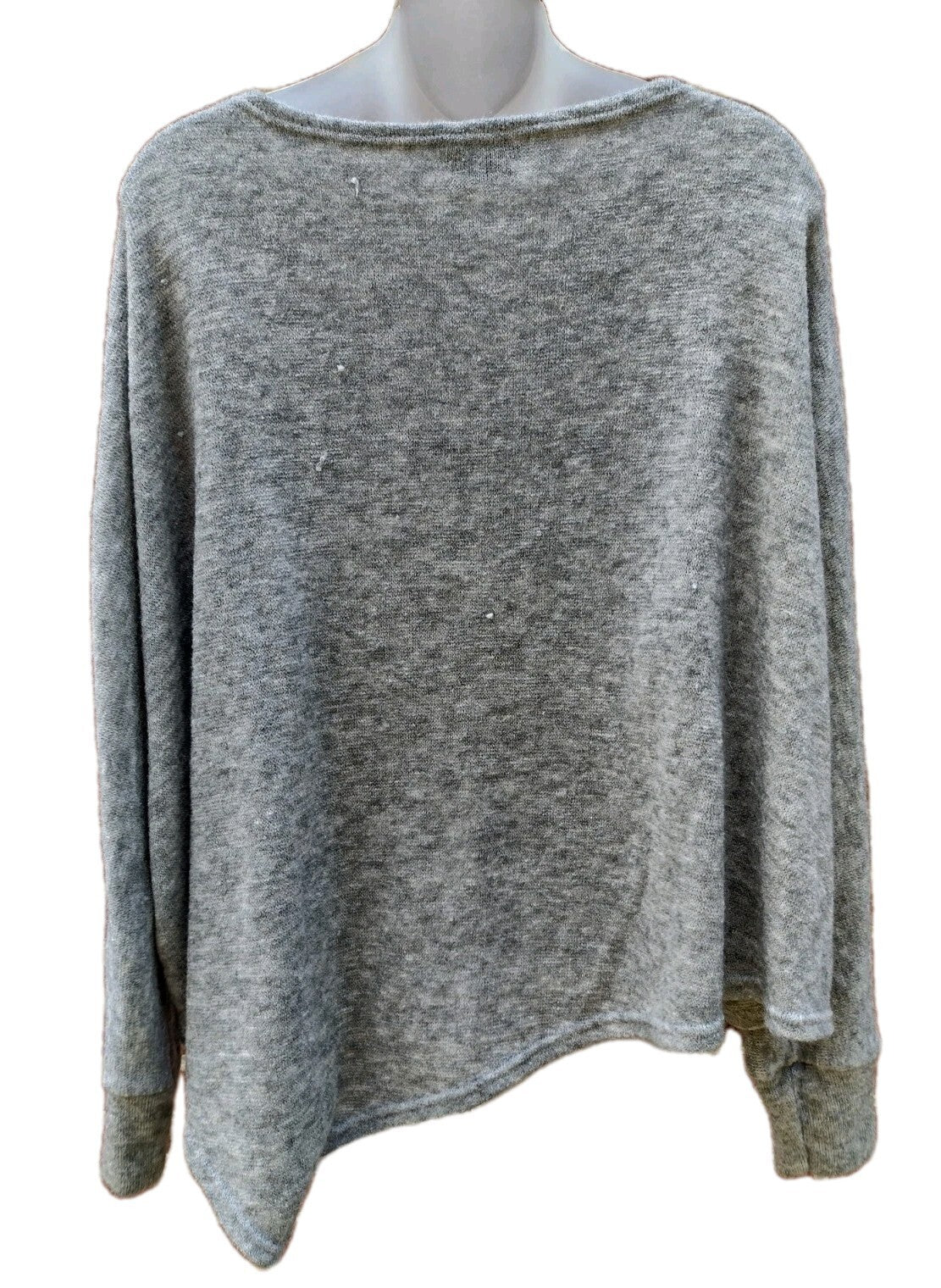 KAVU Batwing Poncho Sweater OS Gray Asymmetrical Hem Oversized Dolman Knit