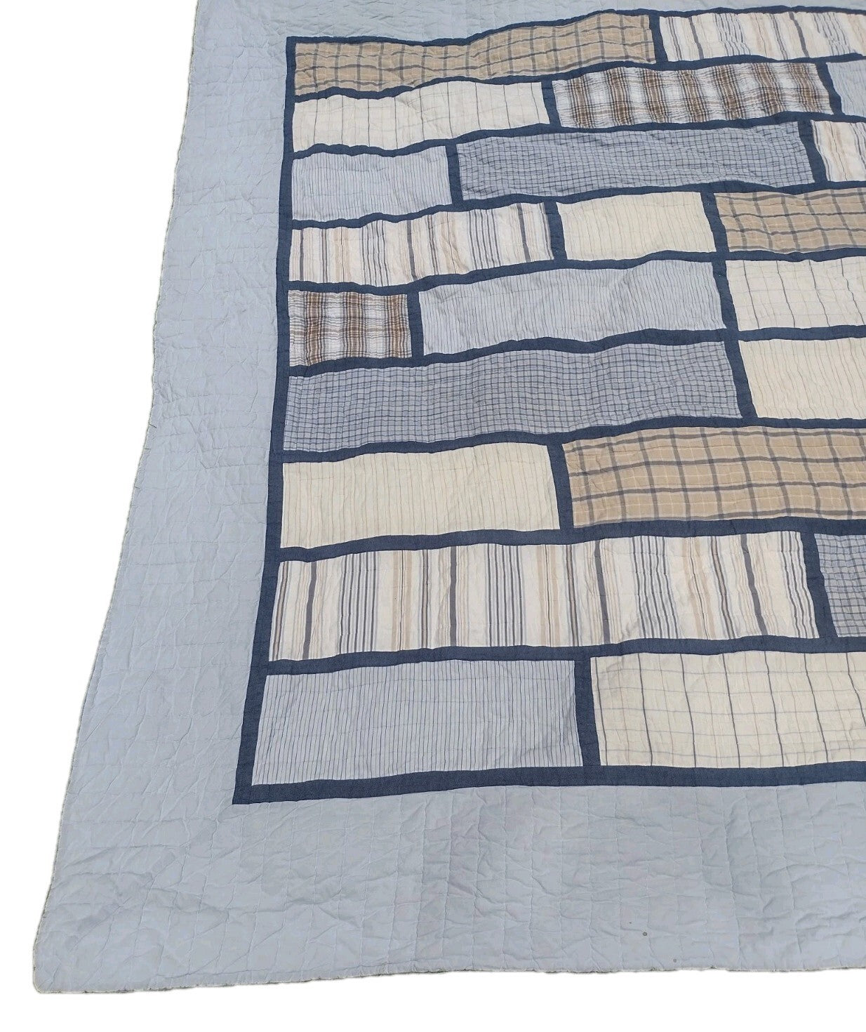Woolrich Full Queen Quilt Blue Patchwork Plaid Reversible Cotton Farmhouse