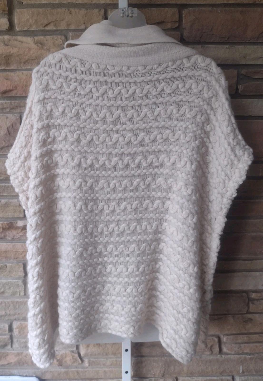 Knit Textured Cowl Neck Sleeveless Sweater Cream Acrylic Pullover Poncho OS