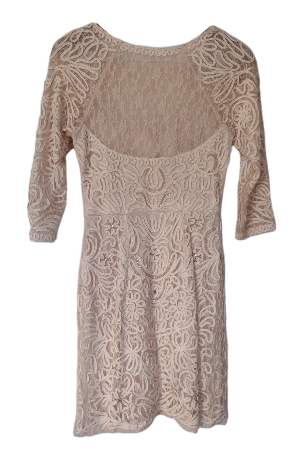 Sue Wong Nocturne Champagne Beaded Lace Embroidered Cocktail Dress Sz 8