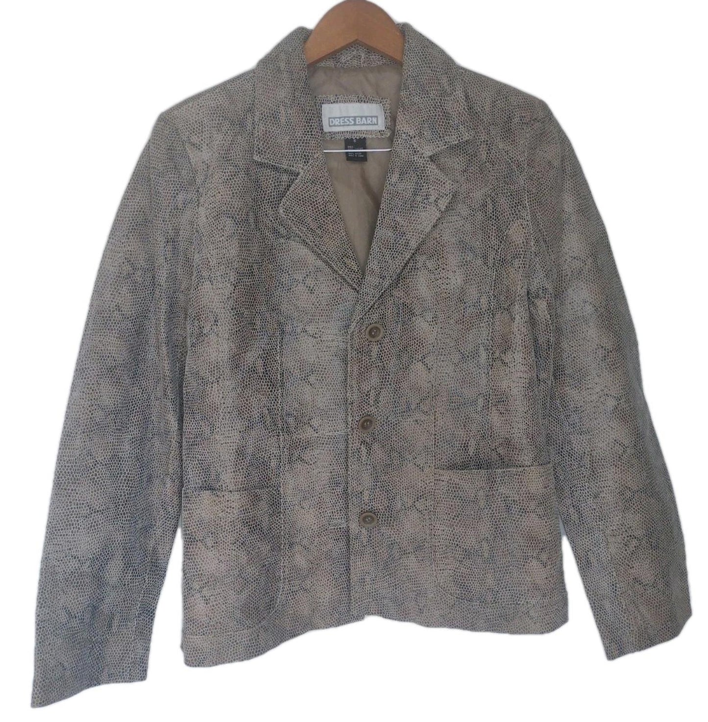 Y2k Deadstock Dress Barn Sz 6 Suede Leather Jacket Embossed Snakeskin Sheen
