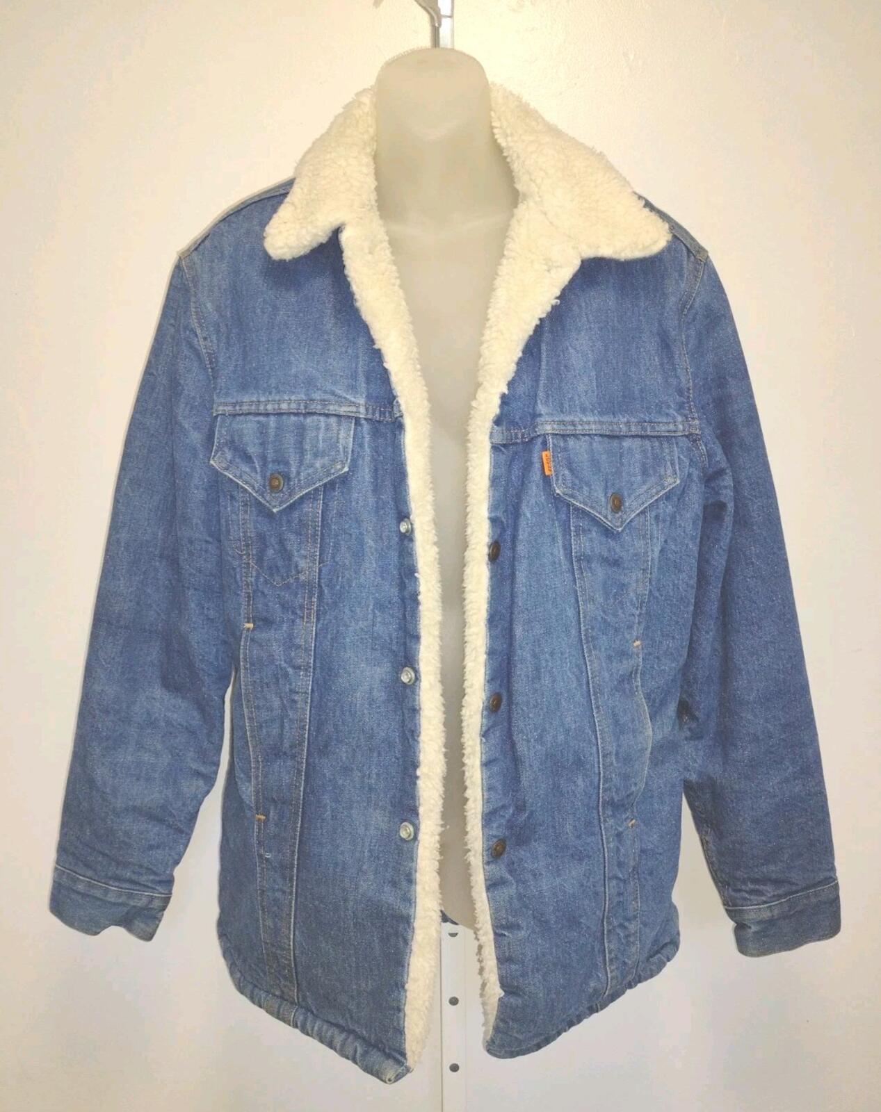 70s Levi’s Trucker Sherpa Lined Jacket Snap Front USA Made Orange Tab Sz 40